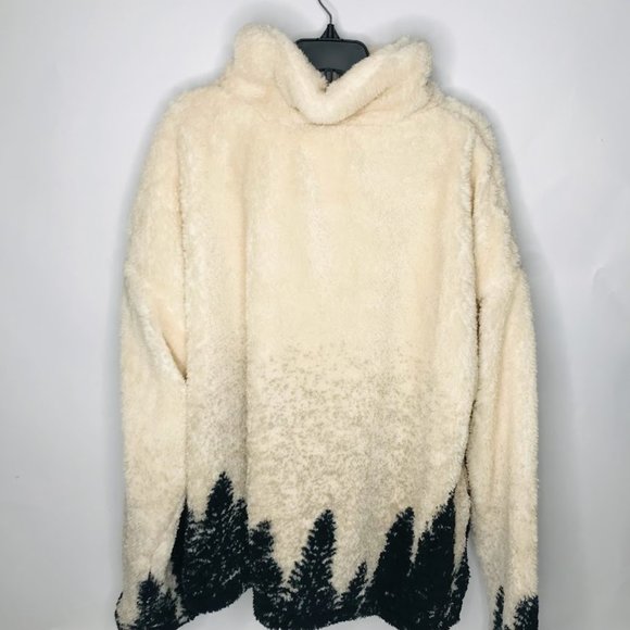 THREAD & SUPPLY Womens’ Forest Pattern Quarter Zip Pullover In Ivory/ Grey Multi - Picture 3 of 4